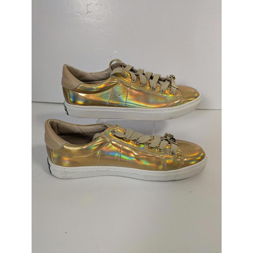 Iridescent Holographic Gold Metallic Lace Up Sneakers Trainers Shoes Size 6.5